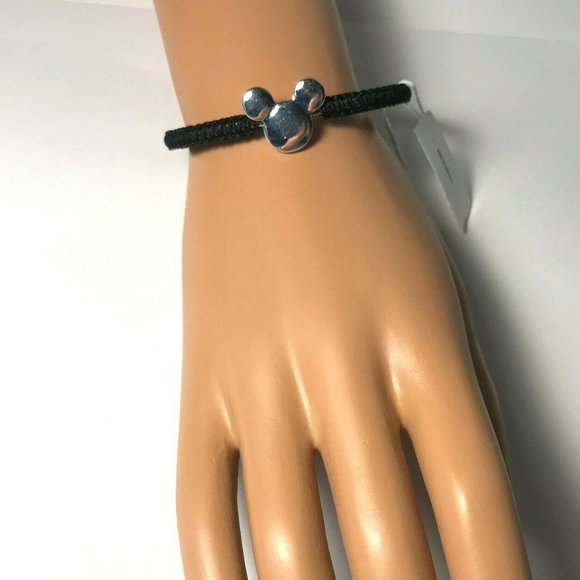 Disney Parks Mickey Mouse Icon Bracelet Rope Cuff Bangle Silver Black Disneyana - Picture 6 of 12